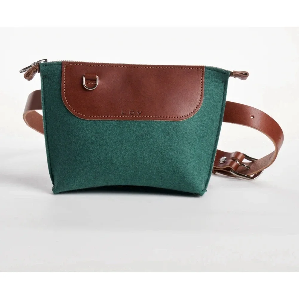 HejLov Narvajo 100% Merino Wool Boya Sling Bag | Green Brown Retail $165 Classic
